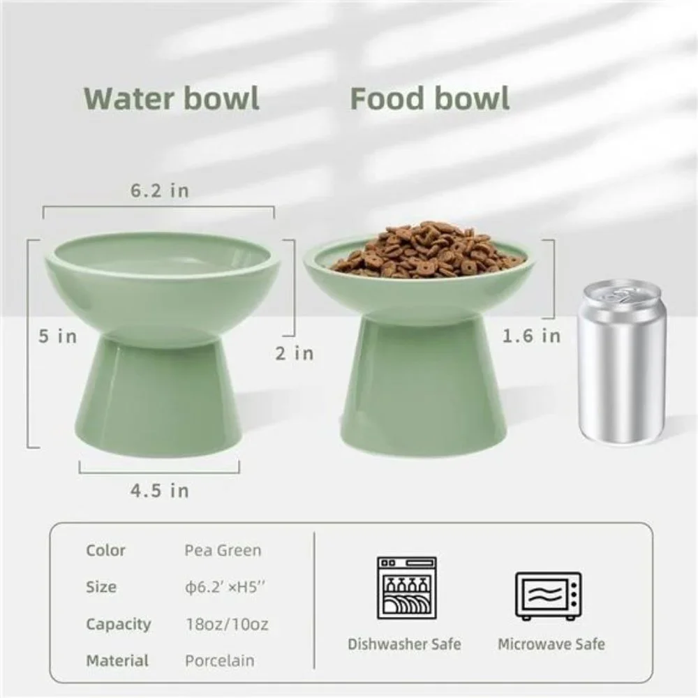2 Extra Wide Elevated Cat Food Bowl, Ceramic Cat Bowls for Food and Water, Wide